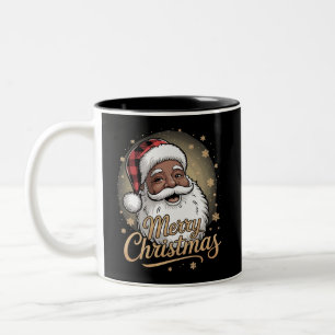 African American Christmas Pyjamas Santa Claus Two-Tone Coffee Mug