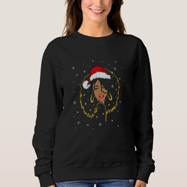 African American Christmas Santa Claus Black Woman Sweatshirt (Front)