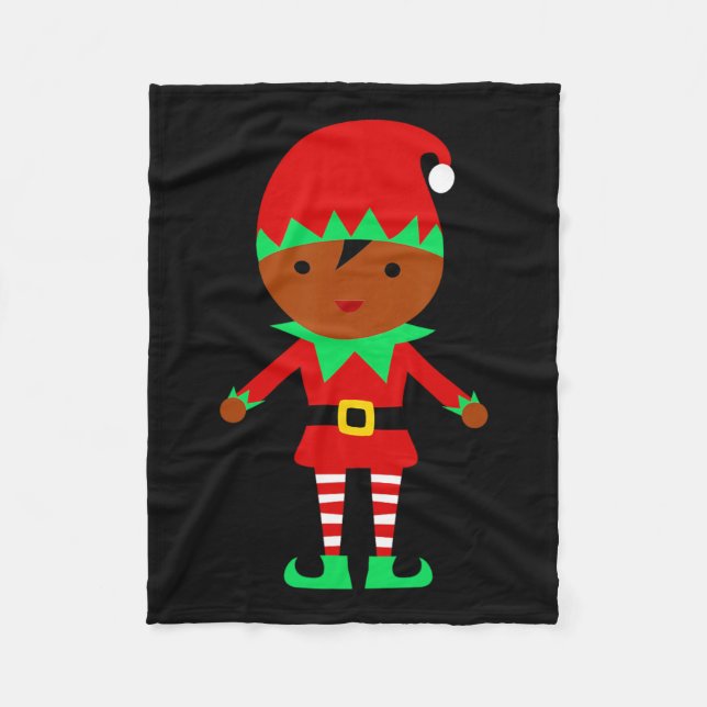 African American Christmas Santa Claus Elf  Fleece Blanket (Front)