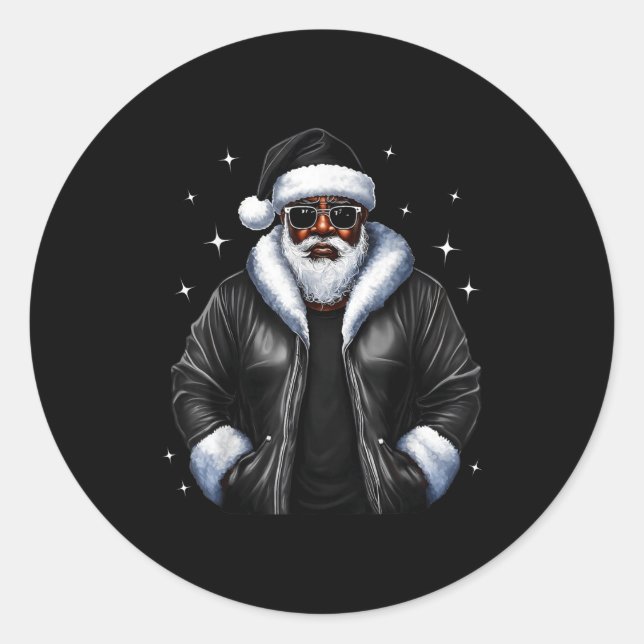 African American Christmas Xmas Afro Santa Claus  Classic Round Sticker (Front)