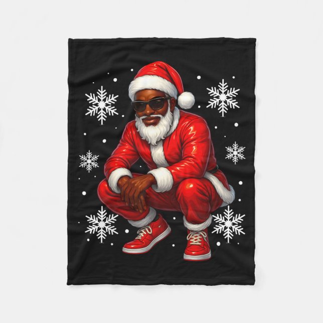 African American Cool Santa Claus Christmas Pajama Fleece Blanket (Front)