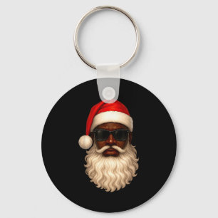 African American Cool Santa Claus Christmas Pajama Key Ring