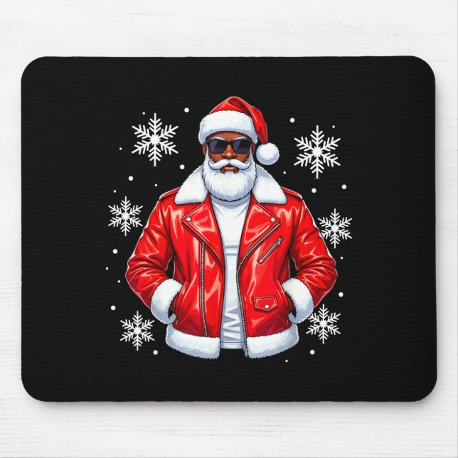 African American Cool Santa Claus Christmas Pajama Mouse Pad (Front)