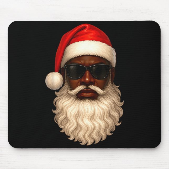 African American Cool Santa Claus Christmas Pajama Mouse Pad (Front)