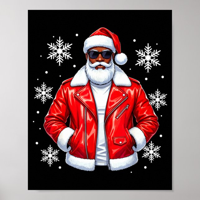 African American Cool Santa Claus Christmas Pajama Poster (Front)