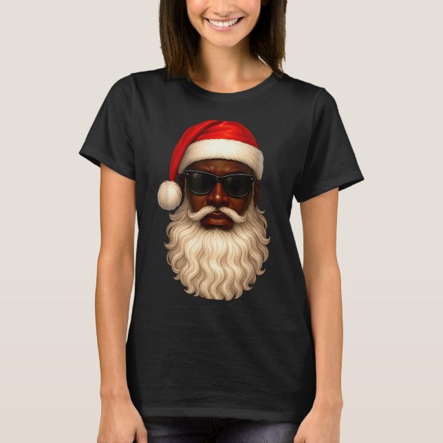 African American Cool Santa Claus Christmas Pajama T-Shirt (Front)