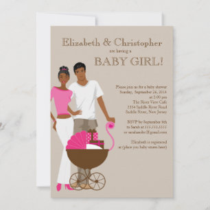 African American Couple Carriage Baby Shower Invitation