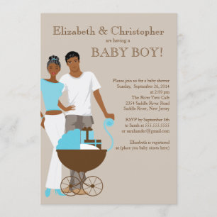 African American Couple Carriage Baby Shower Invitation