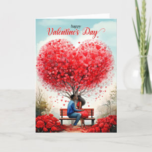 African American Couple Heart Tree Valentine's Day Holiday Card