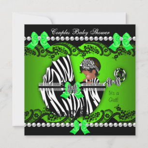 African American Couples Baby Shower Girl Zebra Invitation