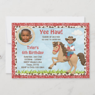 African American Cowboy Horse Kids Birthday Party Invitation