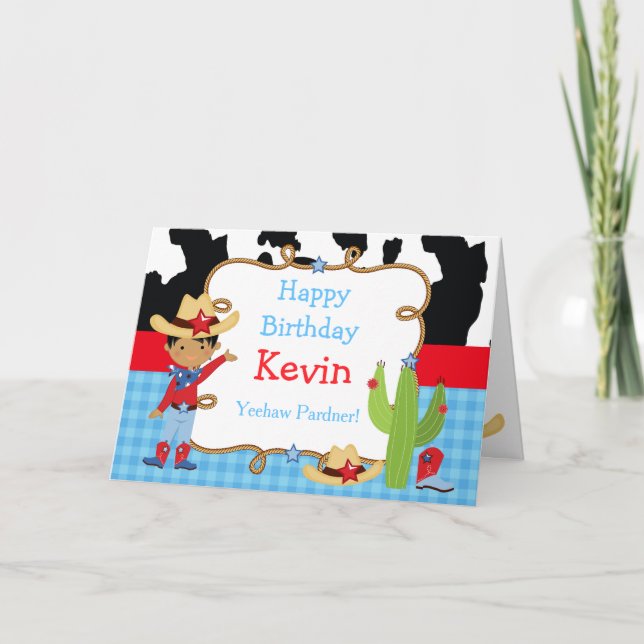 African American Cowboy Western Birthday Party Card (Front)