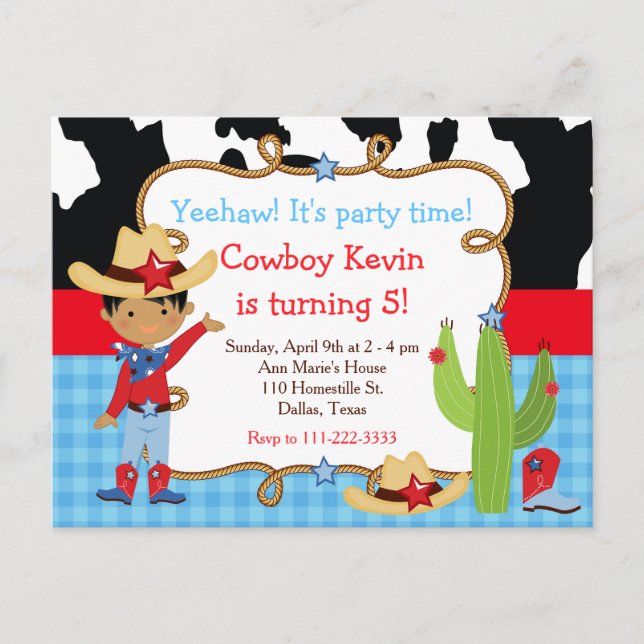 African American Cowboy Western Birthday Party Postcard (Front)