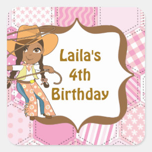 African American Cowgirl Birthday Party Labels