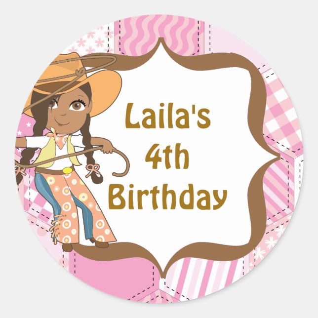 African American Cowgirl Birthday Party Labels (Front)