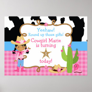 African American Cowgirl Birthday Party Poster