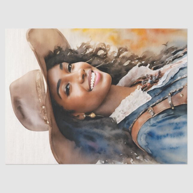 African American Cowgirl Black Woman Tissue Paper (Front)