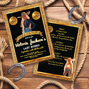 African American Cowgirl Gold Glitter Last Rodeo Invitation