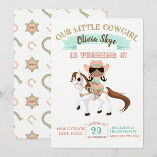 African American Cowgirl on Horse Girls Birthday Invitation