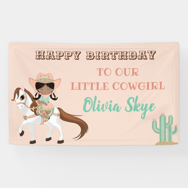 African American Cowgirl on Horse Girls Western Banner (Horizontal)