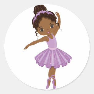 African American Cute Ballerina Round Sticker