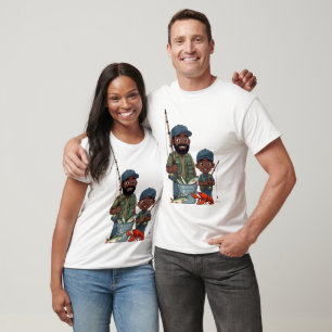 African American Dad and Son Fishing T-Shirt