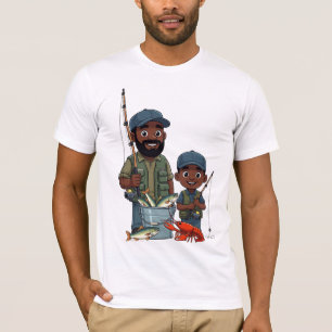 African American Dad and Son Fishing T-Shirt