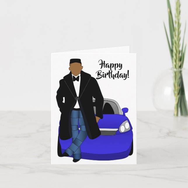 African American Dad Black Coat Happy Birthday Card (Front)