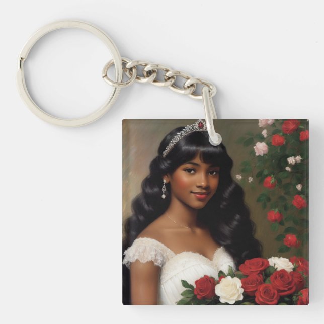 African American Debutante Roses Art Key Ring (Front)