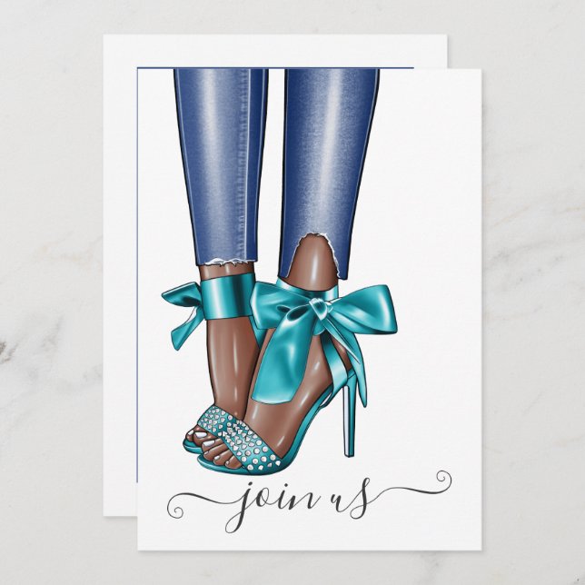 African American Denim Fashionista Bachelorette In Invitation (Front/Back)
