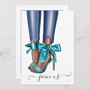 African American Denim Fashionista Bachelorette Invitation