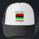 African American Diaspora Flag Personalised  Trucker Hat<br><div class="desc">The African American Flag, also known as the Flag of the African Diaspora. Below, the words AFRICAN AMERICAN appear , in the tricolor. On top of the flag, is a place to add your name for a personalised touch or customised gift of a trucker hat. The flag is three horizontal...</div>