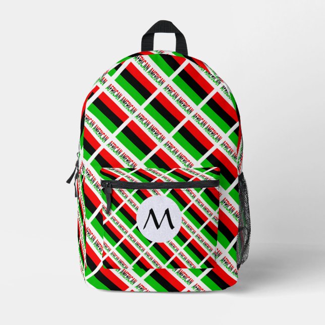 African American Diaspora Flag Tiled Initial Printed Backpack (Front)