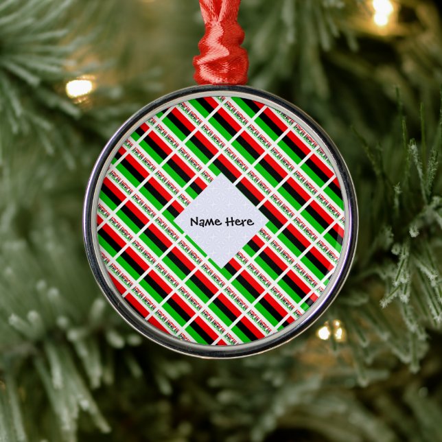 African American Diaspora Flag Tiled Name Round Metal Ornament (Tree)