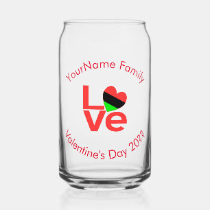 African American Diaspora Red LOVE Personalised Can Glass
