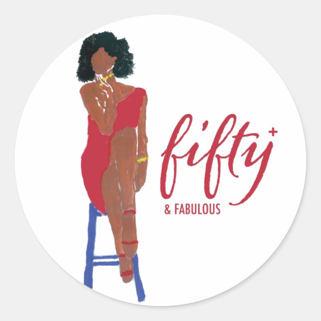 African American Diva 50+ and Still Fabulous Classic Round Sticker (Front)
