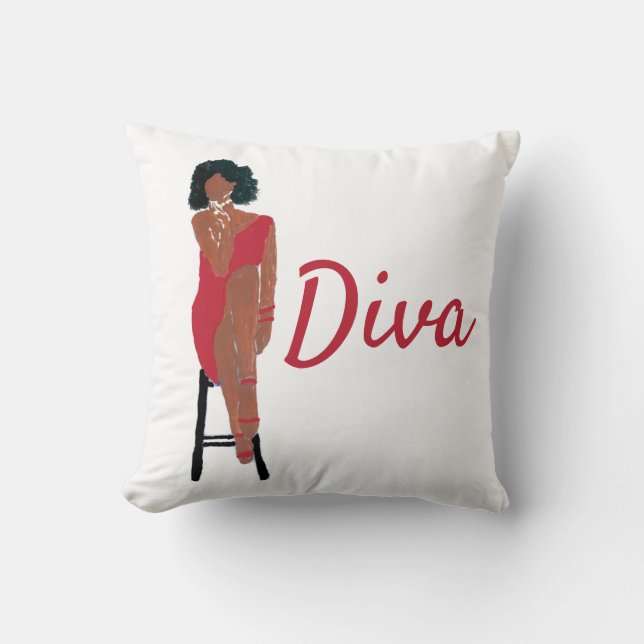 African American Diva Crimsom Throw Pillow (Front)