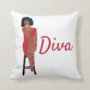 African American Diva Crimsom Throw Pillow