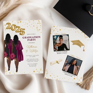 African American Double Graduation Party Invitation