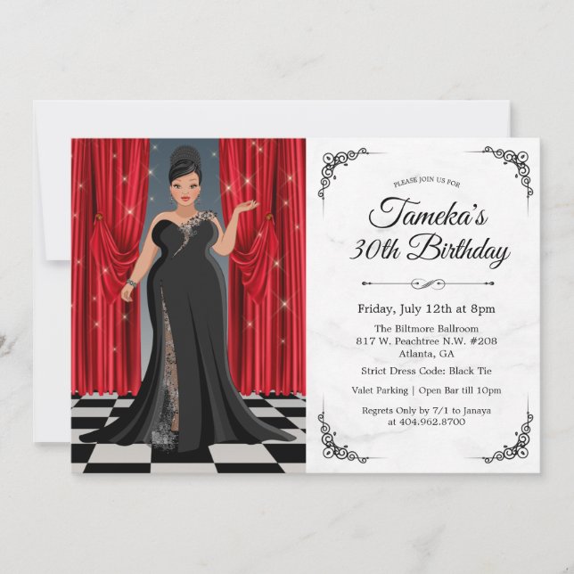 African American Elegant Gown Birthday Invitation (Front)