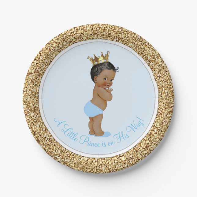 African American Ethnic Prince Baby Shower Paper Plate (Front)