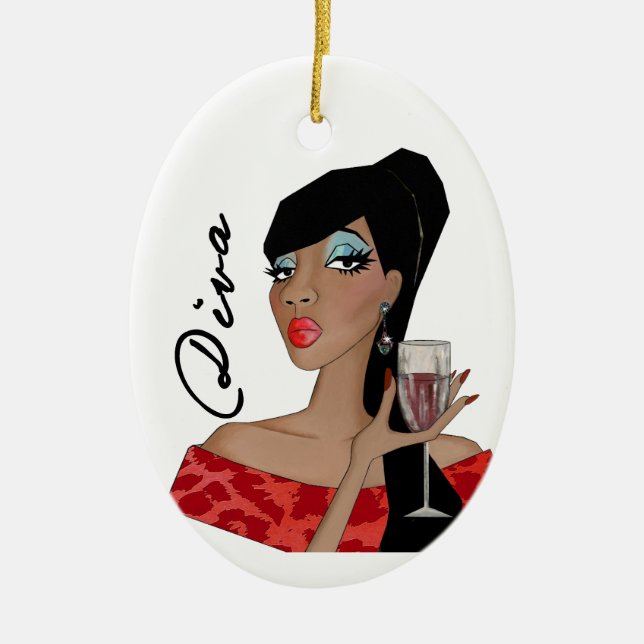 African American Fabulous Diva Ceramic Ornament (Front)