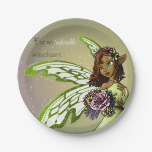 African American Fairy and Flowers Birthday Paper Plate