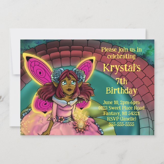 African American Fairy and Lilypad Birthday Party Invitation (Front)