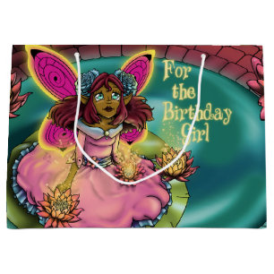 African American Fairy and Water Lilies Large Gift Bag