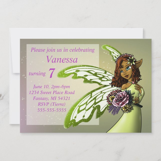 African American Fairy Birthday Party Invitation (Front)