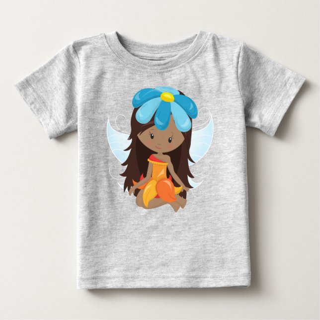African American Fairy, Forest Fairy, Flowers Baby T-Shirt (Front)