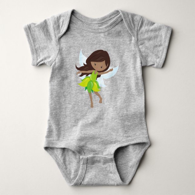 African American Fairy, Forest Fairy, Magic Fairy Baby Bodysuit (Front)
