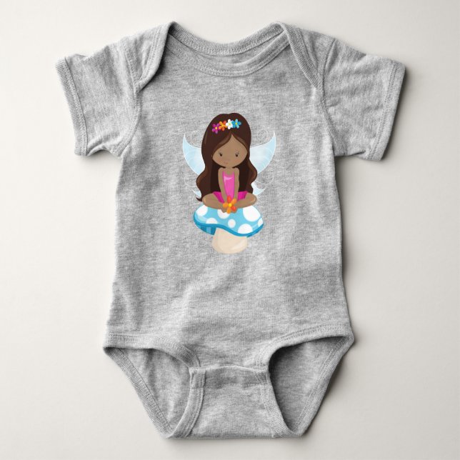 African American Fairy, Forest Fairy, Mushroom Baby Bodysuit (Front)