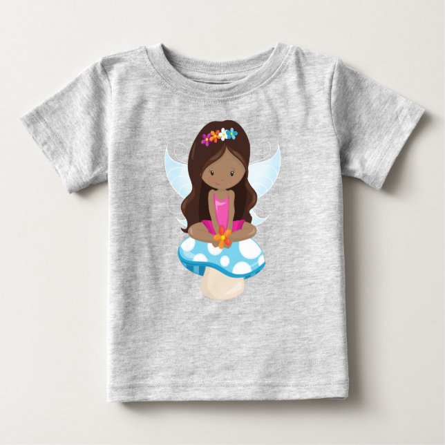 African American Fairy, Forest Fairy, Mushroom Baby T-Shirt (Front)